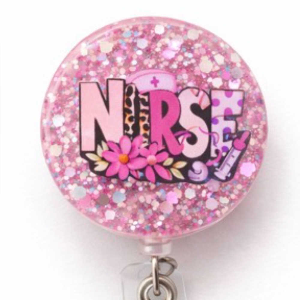 Pink Nurse Glitter Badge Reel Card Holder